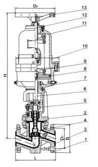 J6BK41Fs氣動襯氟塑料截止閥結構圖 J6BK41Fs氣動襯氟塑料截止閥結構圖